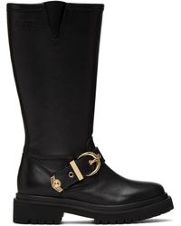 versace jeans knee high buckle boots