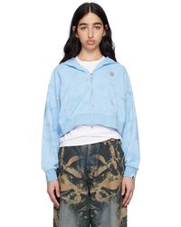 A Bathing Ape - Pull À Capuche Écourté Bleu À Glissière Et À Motif Camouflage À Logos En Jacquard - Lyst