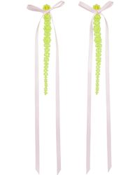 Simone Rocha - Green & Pink Bow Ribbon Drip Earrings - Lyst