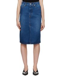 Ami Paris - Blue Faded Denim Midi Skirt - Lyst