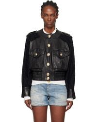Balmain - Tweed & Leather Bomber Jacket - Lyst