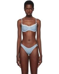 Frankie's Bikinis - Haut De Bikini Cola Bleu Et Blanc À Motif Guingan Et À Armatures - Lyst