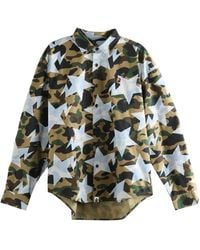A Bathing Ape - Sta Over Print 1St Camo Poplin Long-Sleeve Shirt 1M30131303 Grn" - Lyst