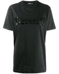 DSquared² - Sequined Logo Detailed Cotton T-Shirt S75Gd0035-S22427-900" - Lyst
