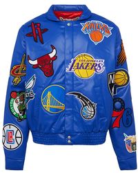 Jeff Hamilton - Nba Collage Vegan Leather Jacket Royal "Collage" Nba-201-Royal-Embr" - Lyst