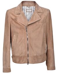Brunello Cucinelli - Suede Biker Jacket "Tobacco Brun1255" - Lyst