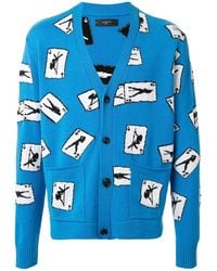 Amiri - Cards Intarsia Cardigan Sweater S0M05108Wc Blu" - Lyst