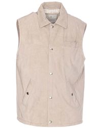 Brunello Cucinelli - Leather Sleeveless Jacket "Rope" Brun1179" - Lyst