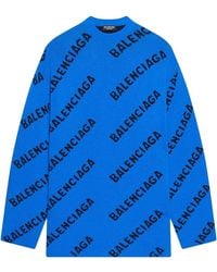 Balenciaga - All Over Logo Intarsia Knit Sweater Mk81 657400 T1567 3964" - Lyst