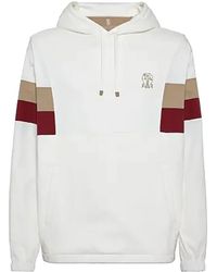Brunello Cucinelli - Paneled Logo-Printed Drawstring Hoodie Brun1145" - Lyst