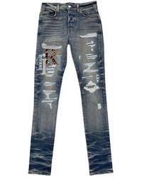 Amiri - Leather Staggered Logo Jeans "Vintage Multi" Aw23Mds021 875" - Lyst