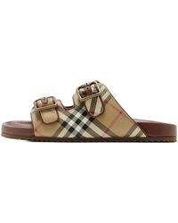 Burberry - Check Leather Urchin Sandals "Archive" 8131424" - Lyst