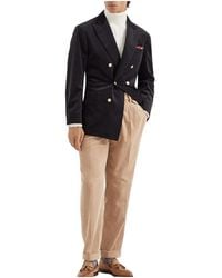 Brunello Cucinelli - Double-Breasted Cotton Blazer "Dark" Brun2920" - Lyst