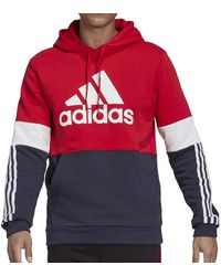 adidas - Essentials Fleece Colorblock Hoodie "Scarlet Legend Ink" H58980" - Lyst