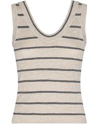 Brunello Cucinelli - Striped Sleeveless Knit Sweater "Naturale Lignite Argento" Brun1871" - Lyst