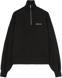 Palm Angels - Logo Embroidered Half Zip Sweatshirt Pmba044F23Fle0021001" - Lyst