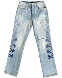 Amiri - Gradient Bones Applique Distressed Straight Jeans Exmdd063 555" - Lyst