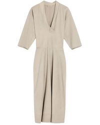 Lemaire - Leather V Neck Dress "Light Stone" Dr1122 Ll0148 Bg277" - Lyst