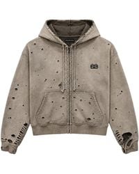 77 Studios - Charm Zip Up Distressed Hoodie "Taupe" 77S014" - Lyst