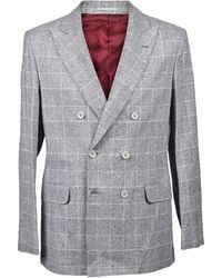 Brunello Cucinelli - Silk Wool Check Blazer "Pearl" Brun556" - Lyst