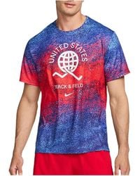 Nike - Dri-Fit Usa Miler Printed Running T-Shirt "Bright Crimson Old Royal Fj3411 635" - Lyst