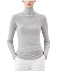 Brunello Cucinelli - Wool Silk Ribbed Turtleneck Sweater "Light" Brun2521" - Lyst