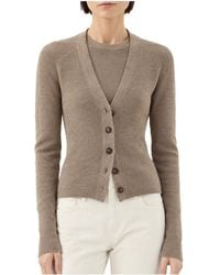 Brunello Cucinelli - Wool Blend Button Front Sweater "Caribou" Brun2462" - Lyst