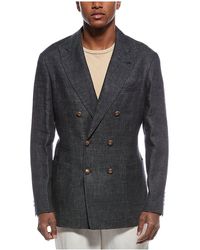 Brunello Cucinelli - Linen Double Breasted Blazer "Dark" Brun1200" - Lyst