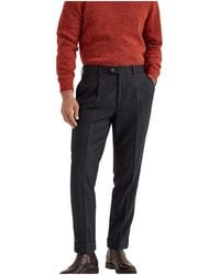 Brunello Cucinelli - Wool Silk Checked Trousers "Anthracite" Brun2978" - Lyst
