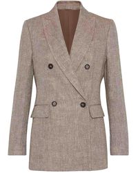 Brunello Cucinelli - Linen Double Breasted Jacket "Tabacco Panama" Brun1441" - Lyst
