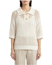 Brunello Cucinelli - Open Knit Sweater "Bianco Latte Camel Chiaro" Brun1902" - Lyst