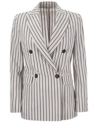 Brunello Cucinelli - Striped Double Breasted Jacket "Plaster Aviation" Brun1471" - Lyst