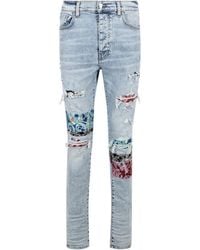 Amiri - Pajama Art Patch Skinny Jeans Mds065 489R" - Lyst