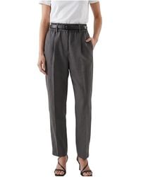 Brunello Cucinelli - Linen Blend Trousers "Dark" Brun1688" - Lyst