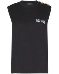 Balmain - Logo-Detail Sleeveless Tank Top Ef6Ed002Bb04 Eab" - Lyst