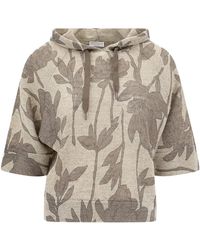 Brunello Cucinelli - Floral Linen Silk Sweater "Lessiva Piombo Fango" Brun1983" - Lyst