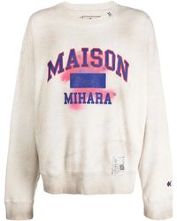 Maison Mihara Yasuhiro - Distressed Teddy Bear Logo Crewneck Sweatshirt "Cream Multi" J10Po513" - Lyst