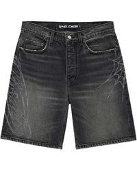 Sp5der - Script Web Denim Shorts 739" - Lyst