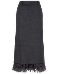 Brunello Cucinelli - Wool Skirt With Feather Trim "Anthracite" Brun2903" - Lyst