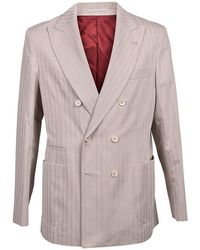 Brunello Cucinelli - Double-Breasted Suit Jacket "Taupe" Brun624" - Lyst