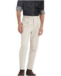 Brunello Cucinelli - Cotton Wool Blend Pleated Trousers "Flax Seeds" Brun2919" - Lyst