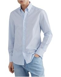Brunello Cucinelli - Striped Cotton Button Down Shirt "Celeste" Brun3089" - Lyst