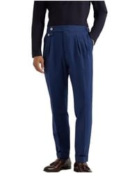 Brunello Cucinelli - Cotton Wool Blend Pleated Trousers "Ocean" Brun2918" - Lyst