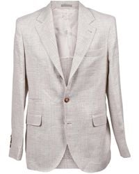 Brunello Cucinelli - Prince Of Wales Check Pattern Linen And Wool-Blend Blazer Brun1136" - Lyst
