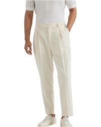 Brunello Cucinelli - Pleated Cotton Trousers "Off" Brun2866" - Lyst