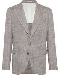 Brunello Cucinelli - Silk Linen Blazer "Herringbone" Brun852" - Lyst