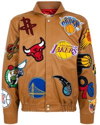 Jeff Hamilton - Nba Collage Vegan Leather Jacket "Camel" Nba 201 Cam" - Lyst
