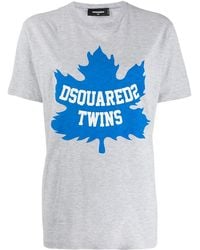 DSquared² - Twins Maple Leaf Print Cotton T-Shirt Melange" S75Gd0039-S22146-857M" - Lyst