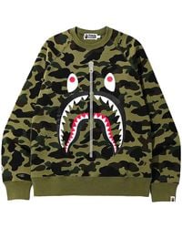 A Bathing Ape - 1St Camo Printed Zip Shark Crewneck Sweatshirt 1K80 613 003" - Lyst