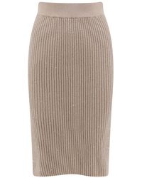 Brunello Cucinelli - Silk Wool Ribbed Knit Skirt Brun2422" - Lyst